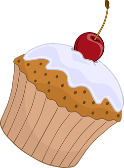 Cherry Topped Cupcake Vector PNG with transparent background