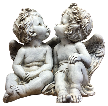 Cherub Figurines Gazingat Each Other PNG with transparent background