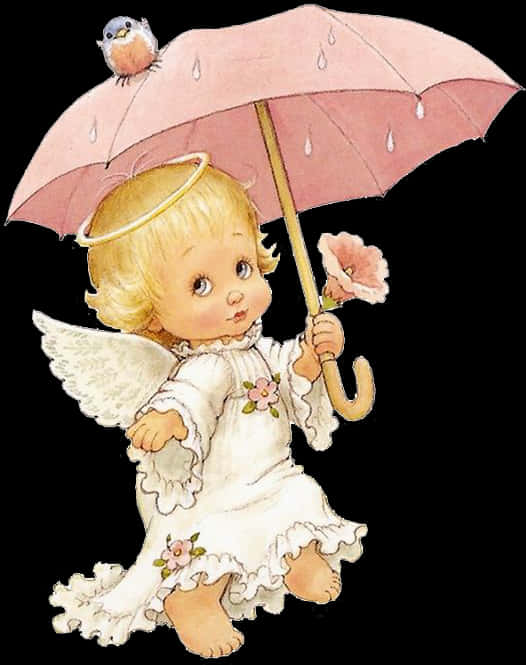 Cherubic Angel With Umbrella