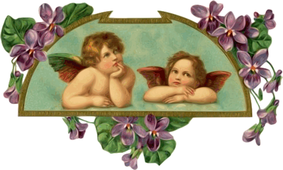 Cherubsand Violets PNG with transparent background