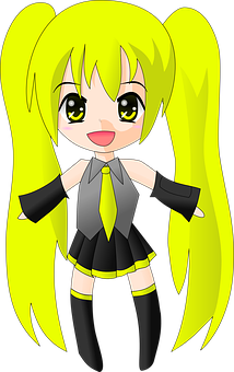 Chibi Anime Character Yellow Hair PNG with transparent background