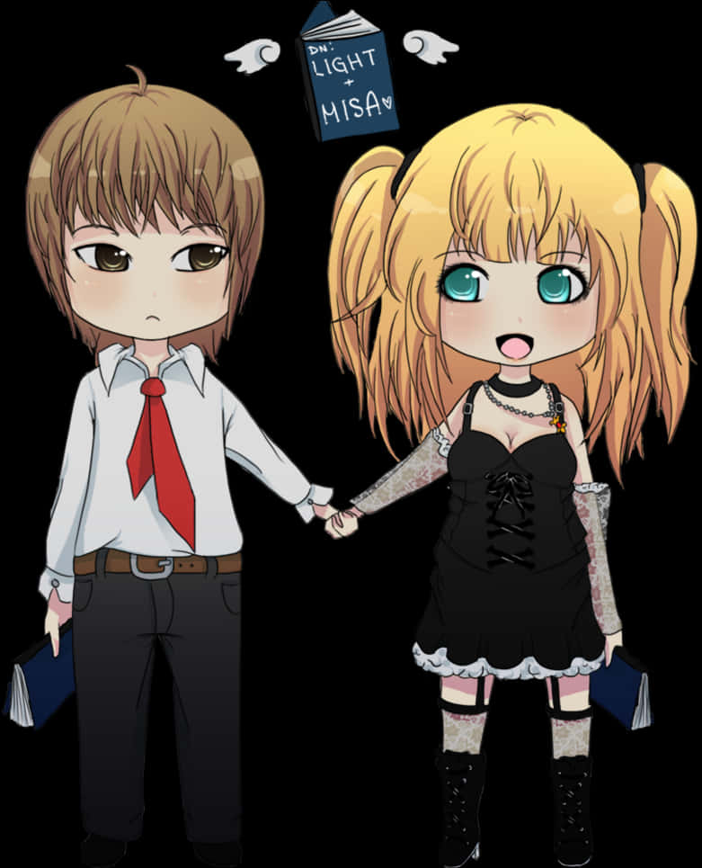 Chibi Anime Couple Lightand Misa PNG with transparent background
