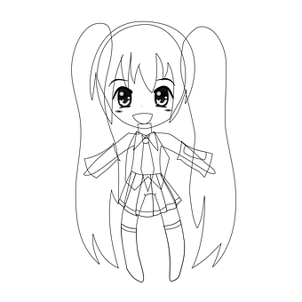 Chibi Anime Girl Sketch PNG with transparent background