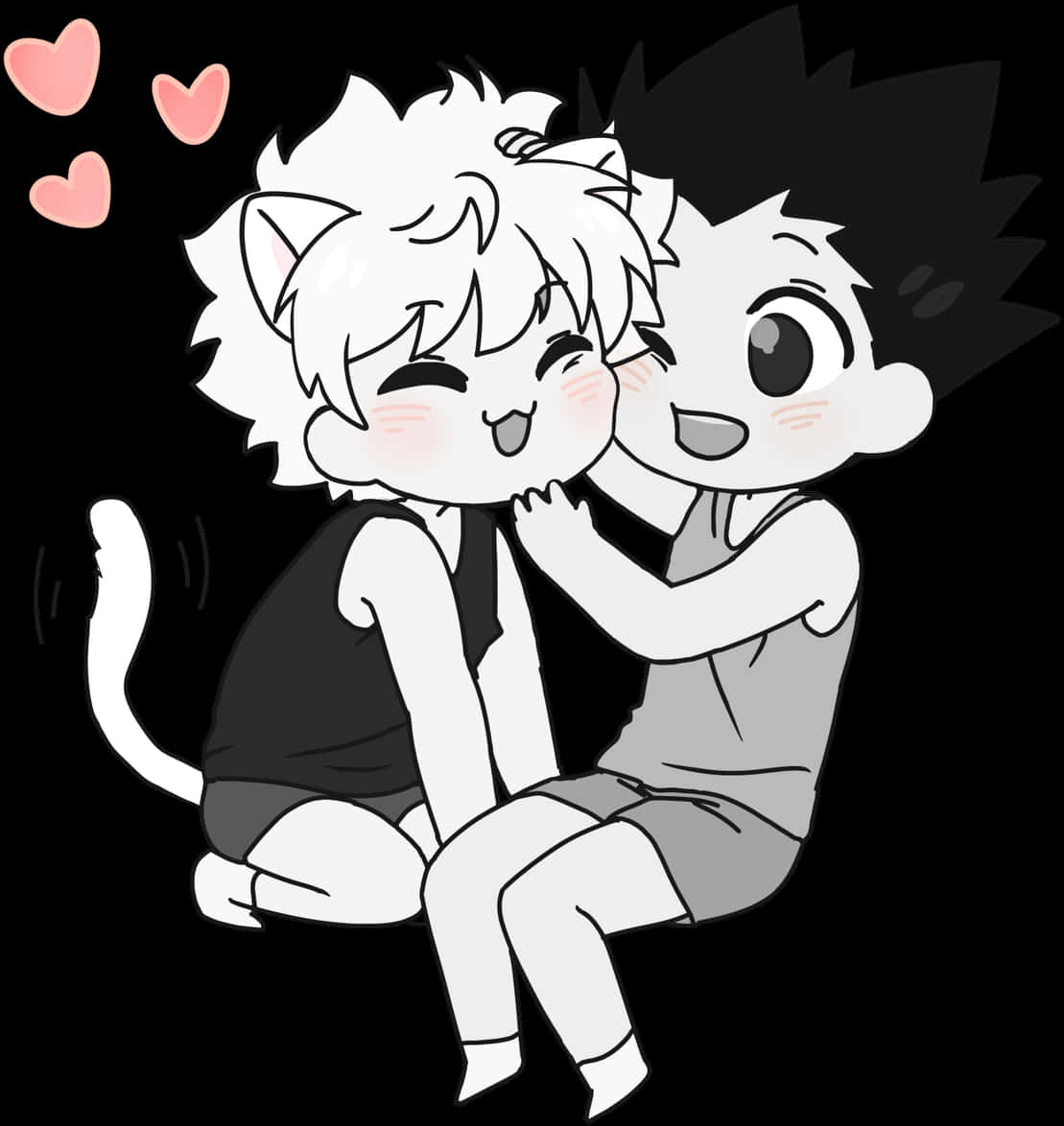 Chibi Cat Killuaand Gon Friendship PNG with transparent background