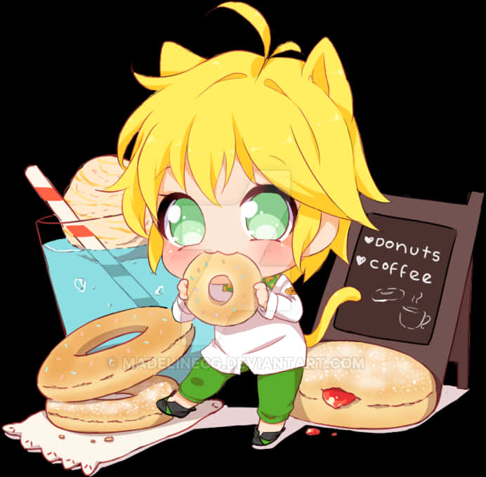 Chibi Character Donut Delight PNG with transparent background