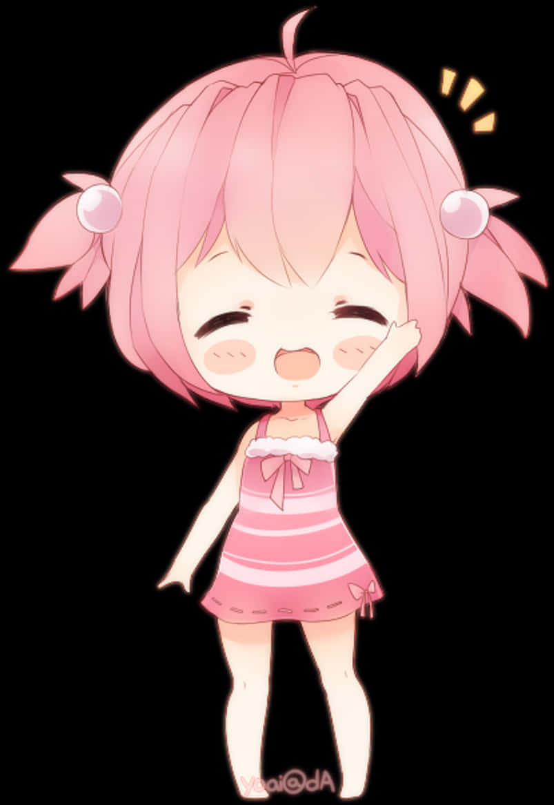 Chibi Character Pink Hair Wink