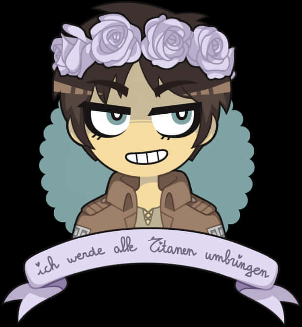 Chibi Erenwith Flower Crownand Banner PNG with transparent background
