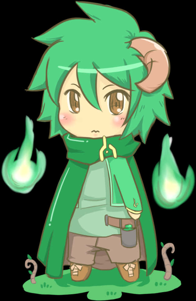 Chibi Green Magewith Flames