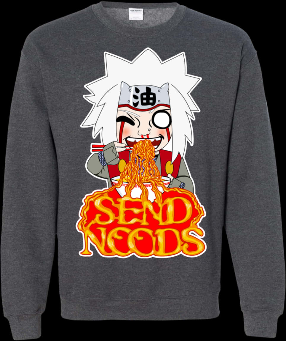 Chibi Jiraiya Eating Noodles Sweatshirt PNG with transparent background