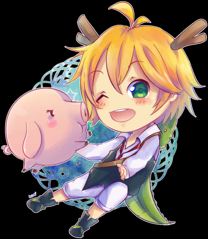 Chibi Meliodasand Hawk Friendship PNG with transparent background