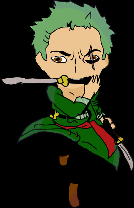 Chibi_ Zoro_ One_ Piece_ Anime_ Character PNG with transparent background