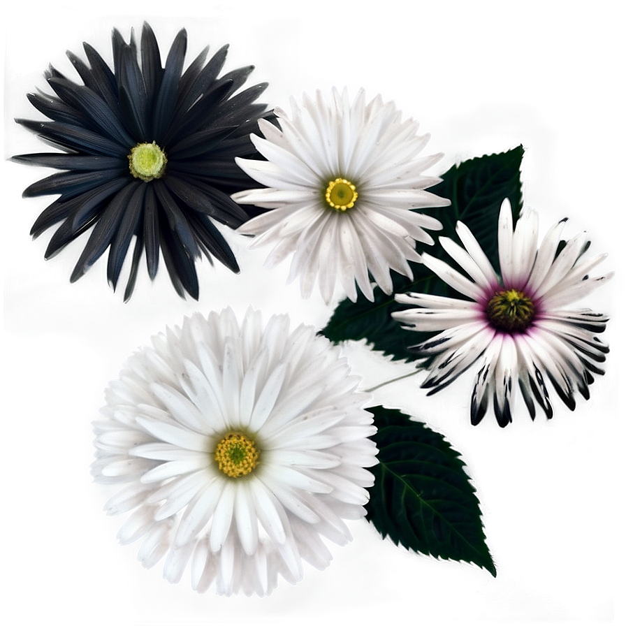 Chic Black And White Flowers Png 6