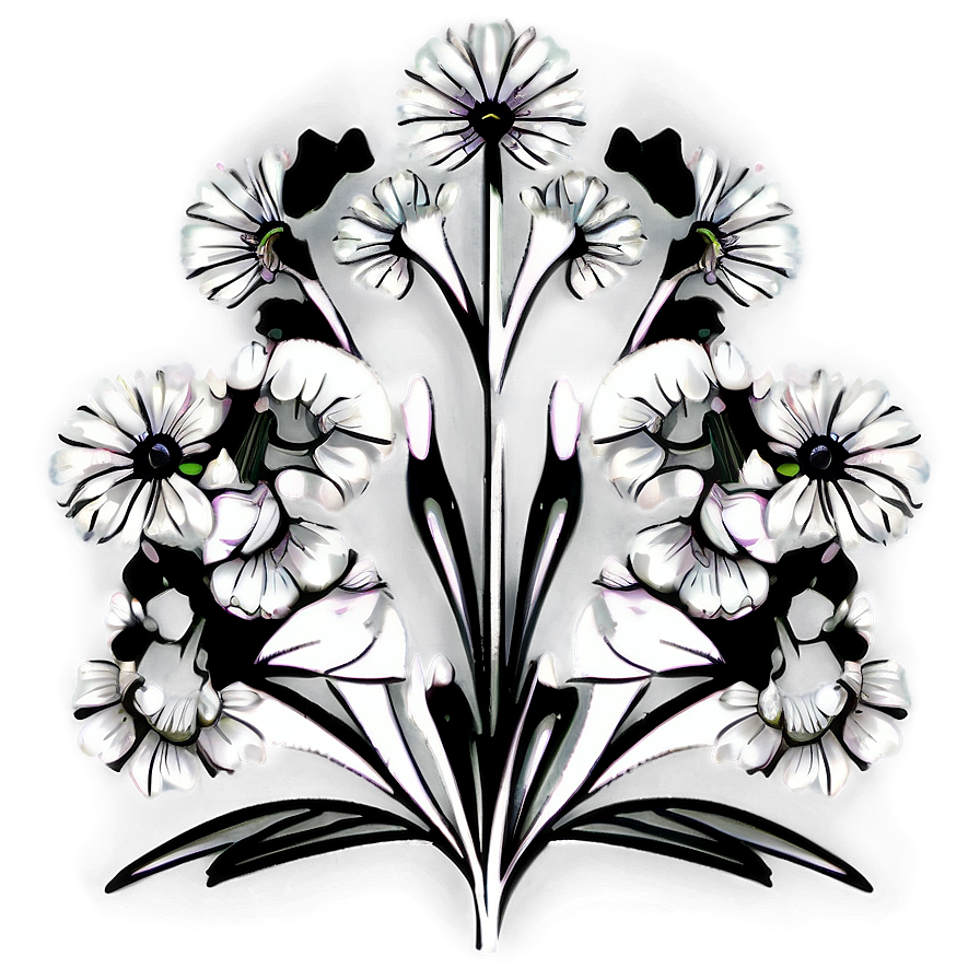 Chic Black And White Flowers Png 82