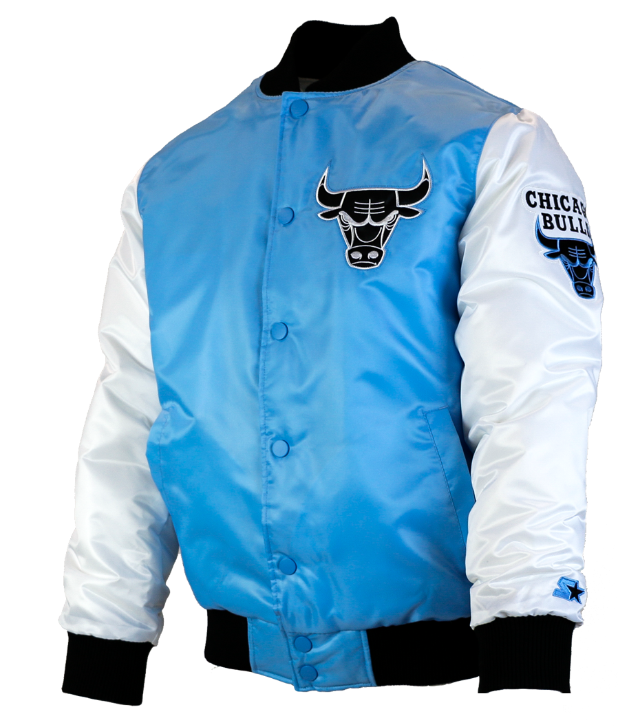 Chicago Bulls Blueand White Varsity Jacket PNG with transparent background