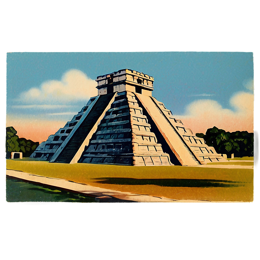 Chichen Itza Vintage Postcard Png Erv