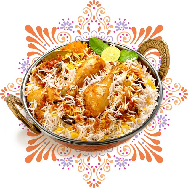 Chicken Biryani Dish Floral Background.png