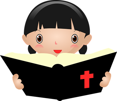 Child Reading Bible Cartoon PNG with transparent background