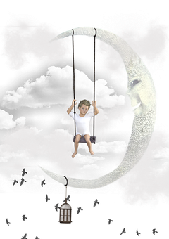 Child Swingingon Moon PNG with transparent background
