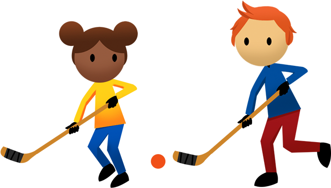 Children Playing Hockey Illustration PNG with transparent background