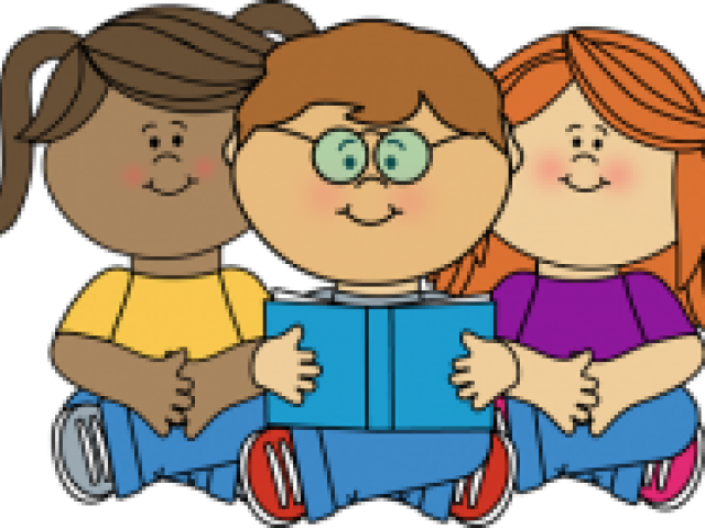 Children Reading Together Cartoon