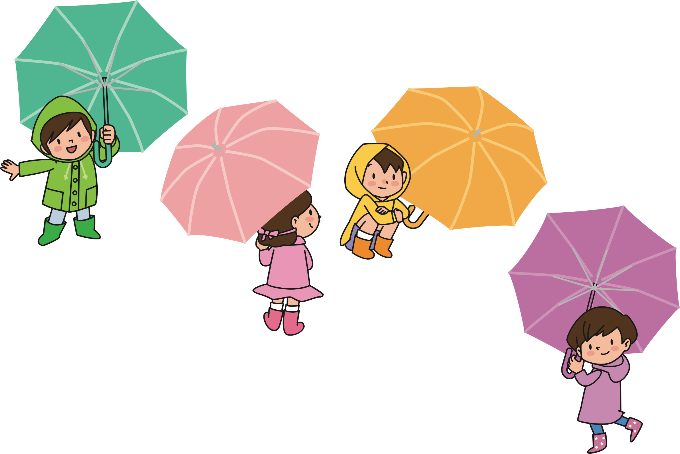 Children With Umbrellas Cartoon