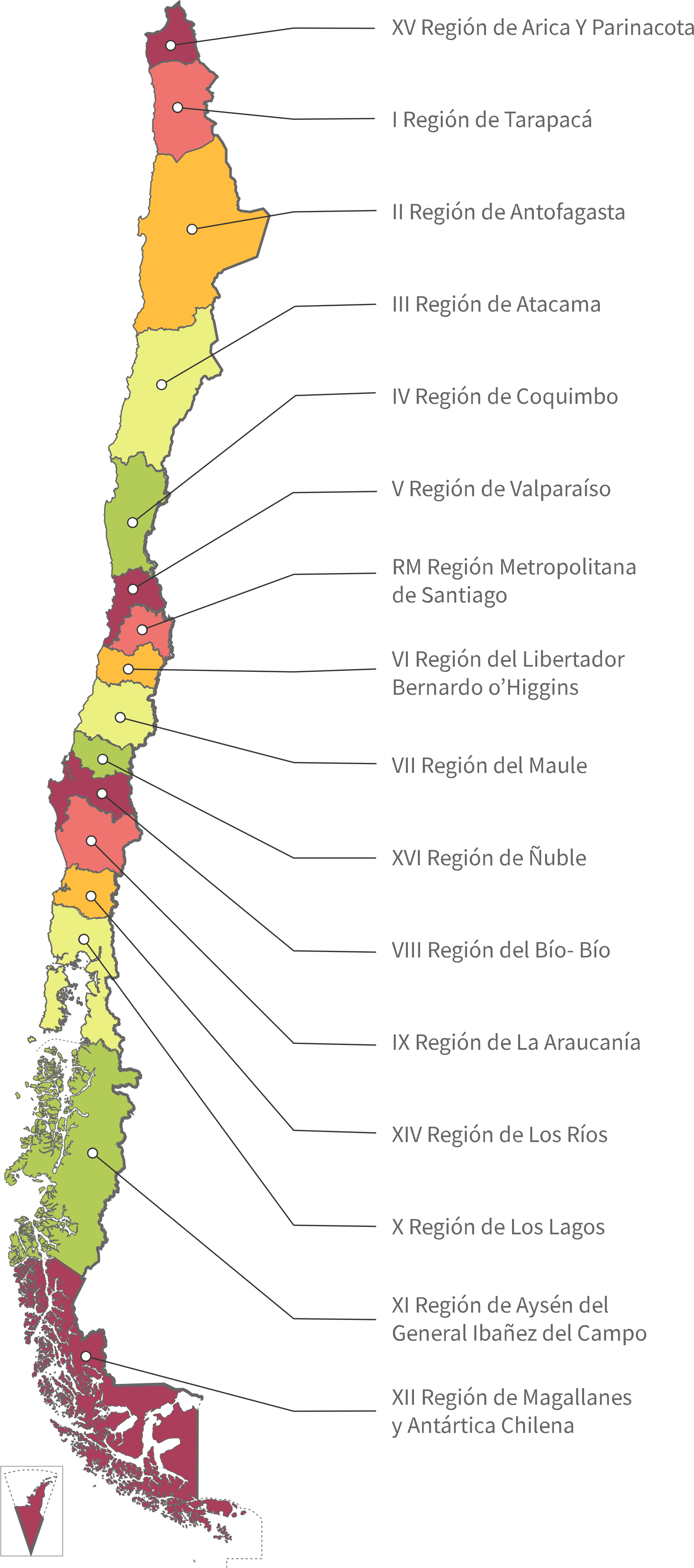 Chile Administrative Regions Map PNG with transparent background