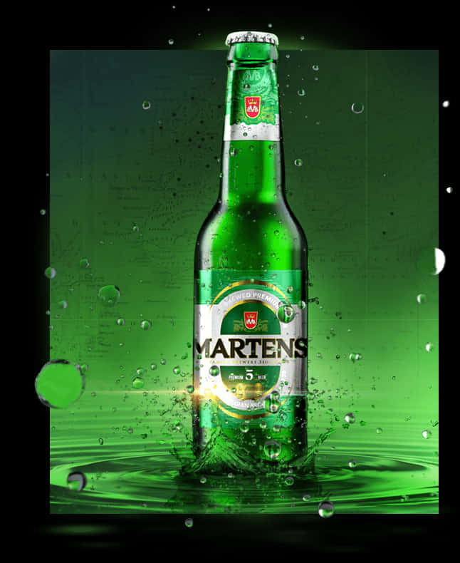 Chilled Martens Beer Bottle Splash PNG with transparent background