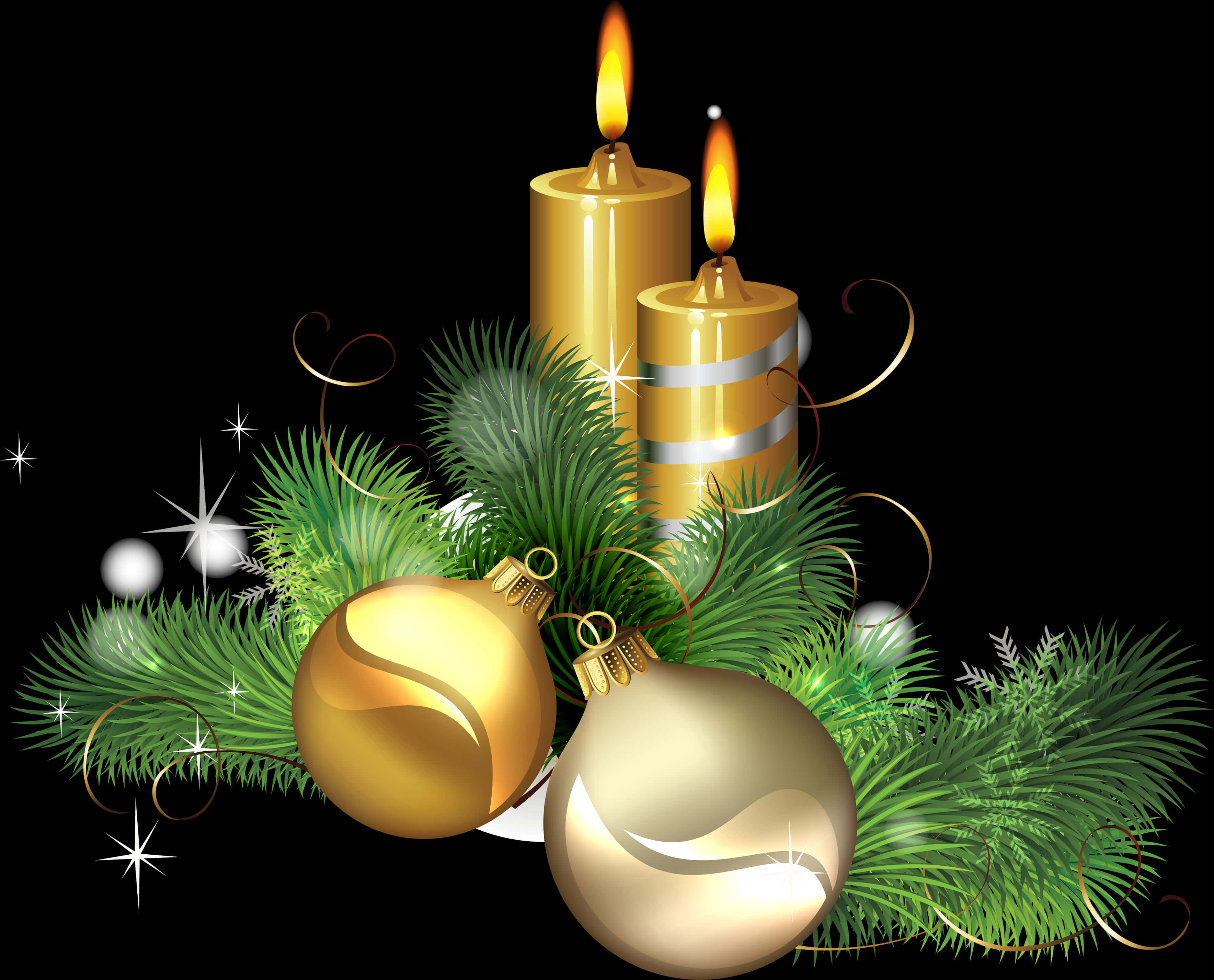 Christmas Candlesand Ornaments PNG with transparent background