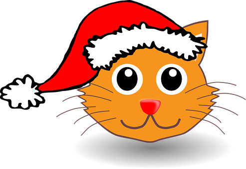 Christmas Cat Cartoon Santa Hat