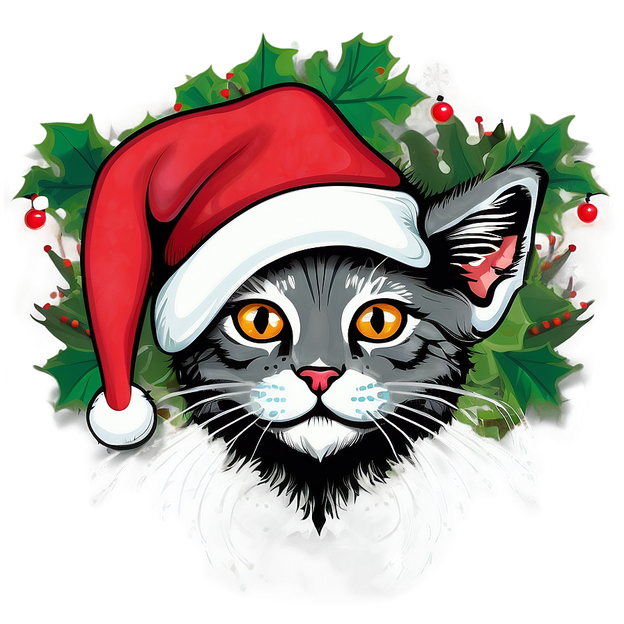 Christmas Cat With Hat Vector Png 80