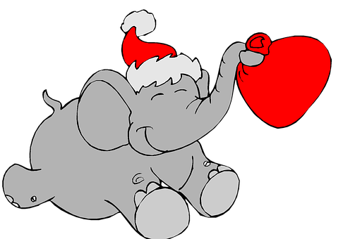 Christmas Elephant Holding Heart