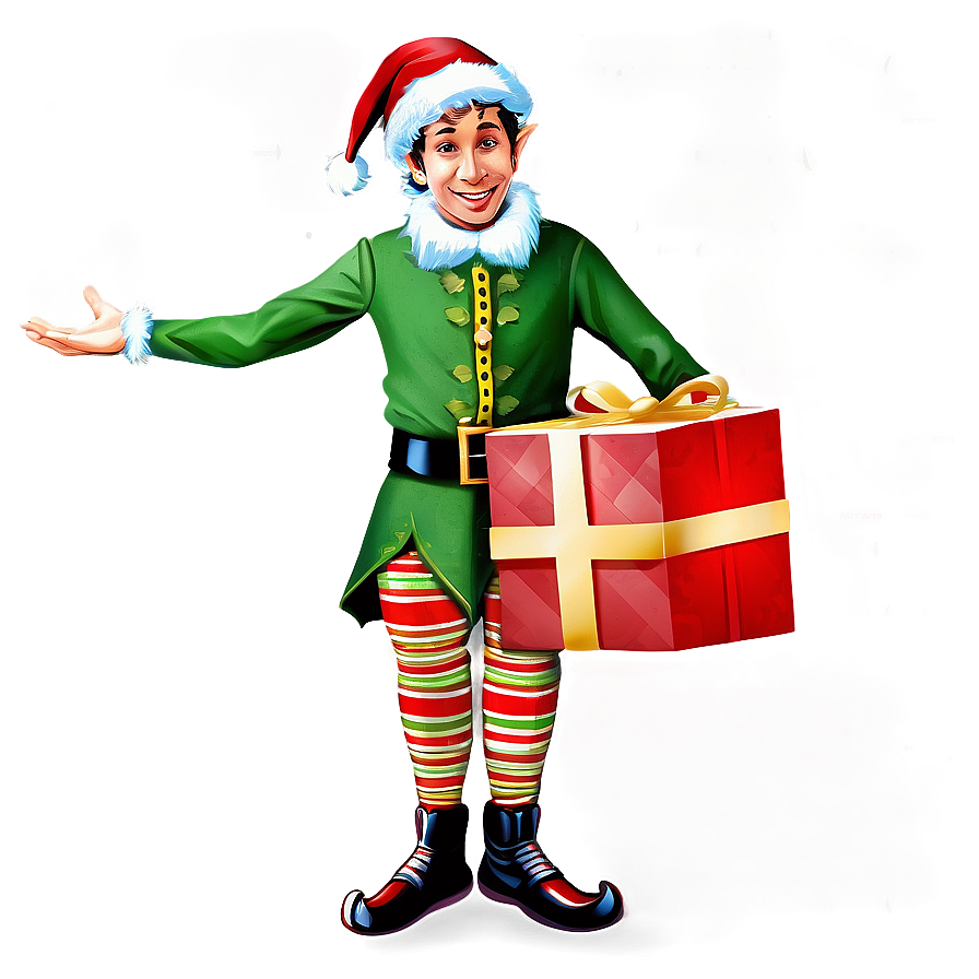 Christmas Elf With Gift Box Png Vkr