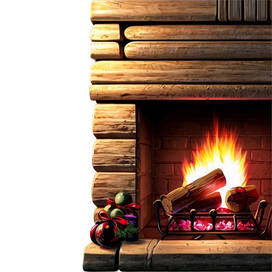 Christmas Fireplace In Log Cabin Png 44