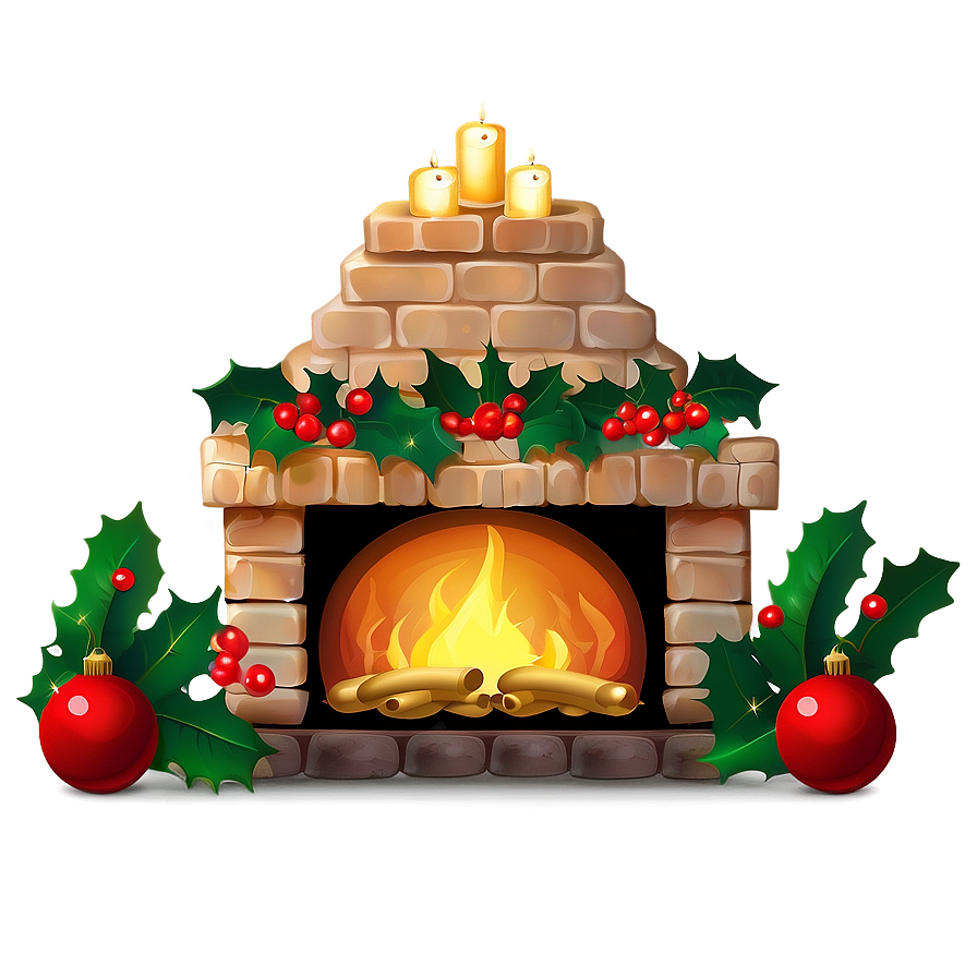 Christmas Fireplace With Holly Decoration Png 06262024