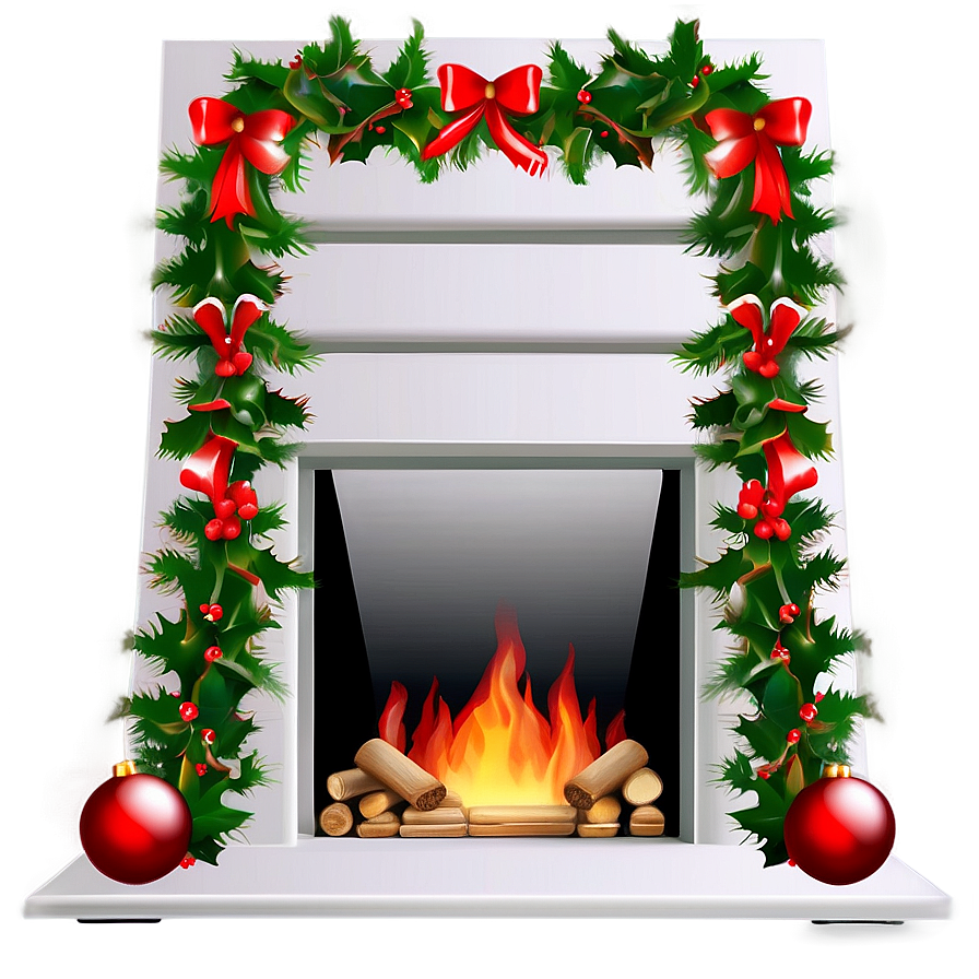 Christmas Fireplace With Holly Decoration Png Jtr92