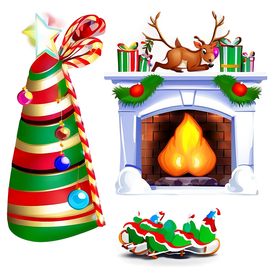 Christmas Fireplace With Reindeer Png Gmi58