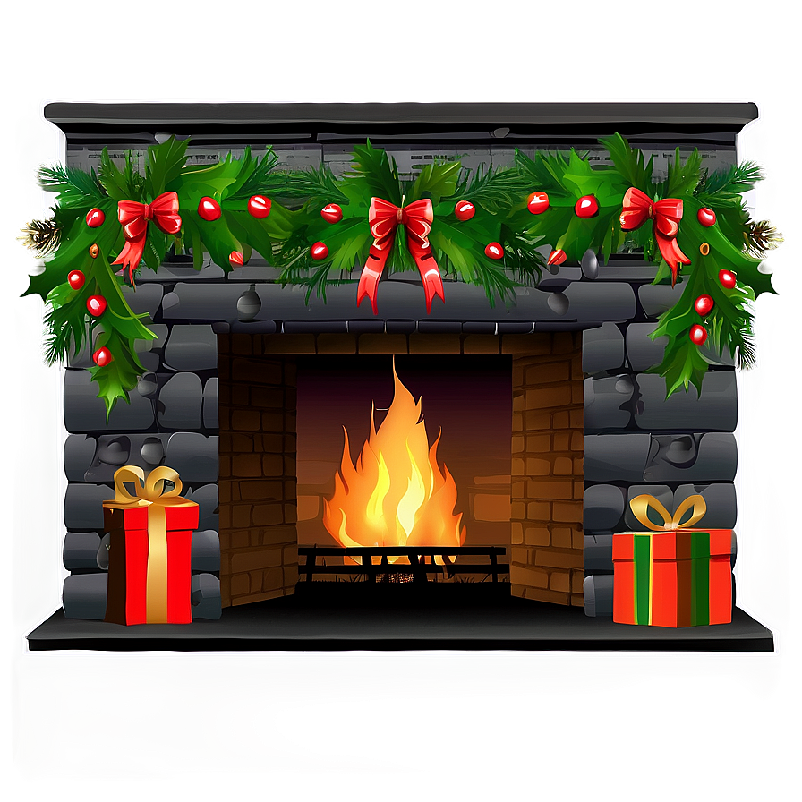 Christmas Fireplace With Wreath Png Fwt