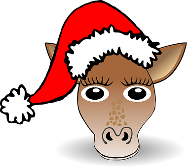 Christmas Horse Cartoon Santa Hat