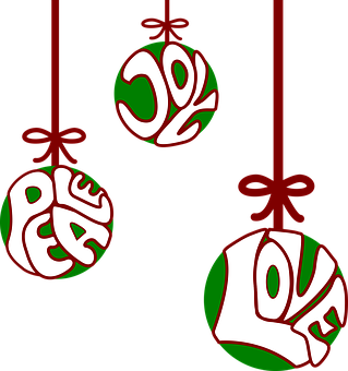 Christmas Joy Peace Love Ornaments PNG with transparent background