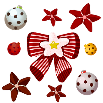 Christmas Ornamentsand Bow Vector PNG with transparent background