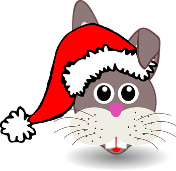 Christmas Rabbit Cartoon Santa Hat PNG with transparent background