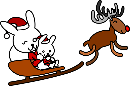 Christmas Reindeerand Bunnies Sleigh Ride PNG with transparent background