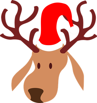 Christmas Reindeerwith Santa Hat PNG with transparent background