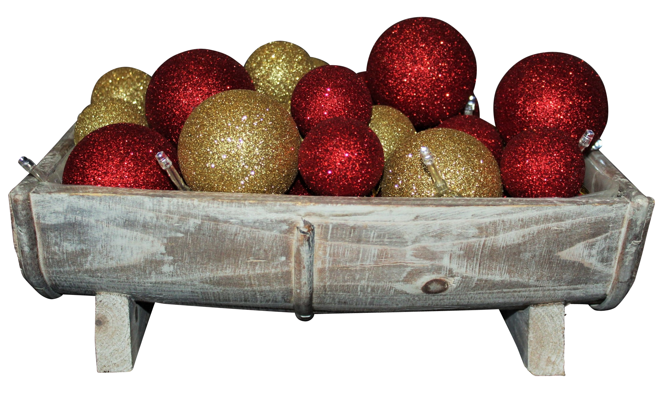 Christmas Sparkle Ornamentsin Wooden Trough