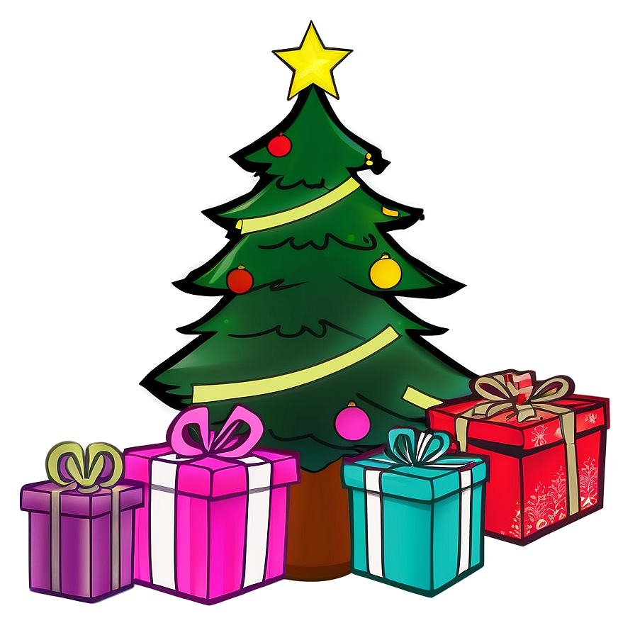 Christmas Tree And Presents Outline Png 06132024