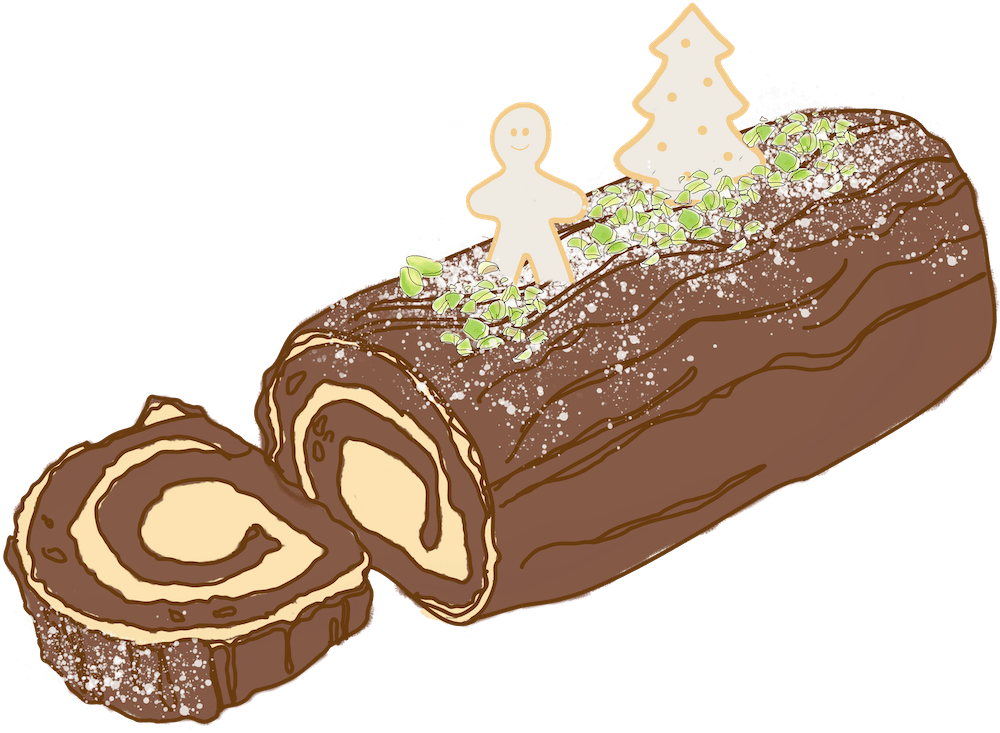Christmas Yule Log Cake Illustration PNG with transparent background