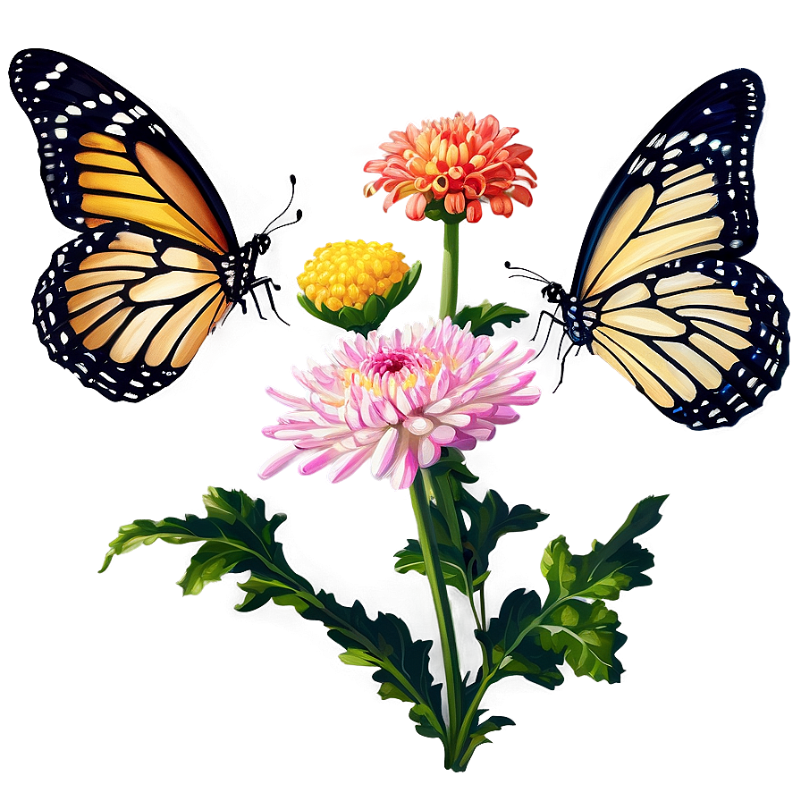 Chrysanthemum And Butterfly Png Xoo