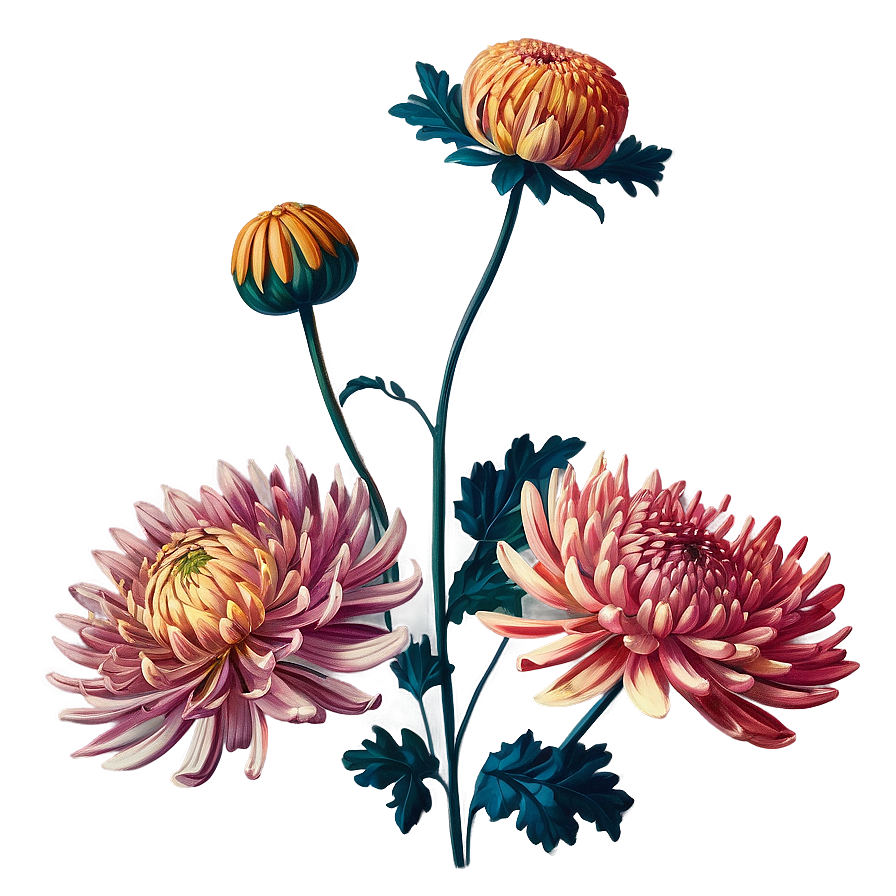 Chrysanthemum Vintage Botanical Png 06112024