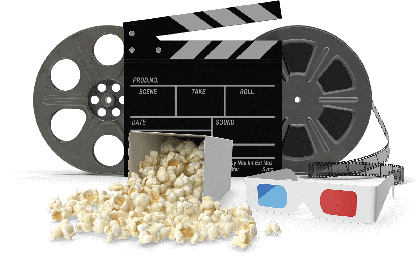 Cinema Elements Clapperboard Film Reel Popcorn3 D Glasses