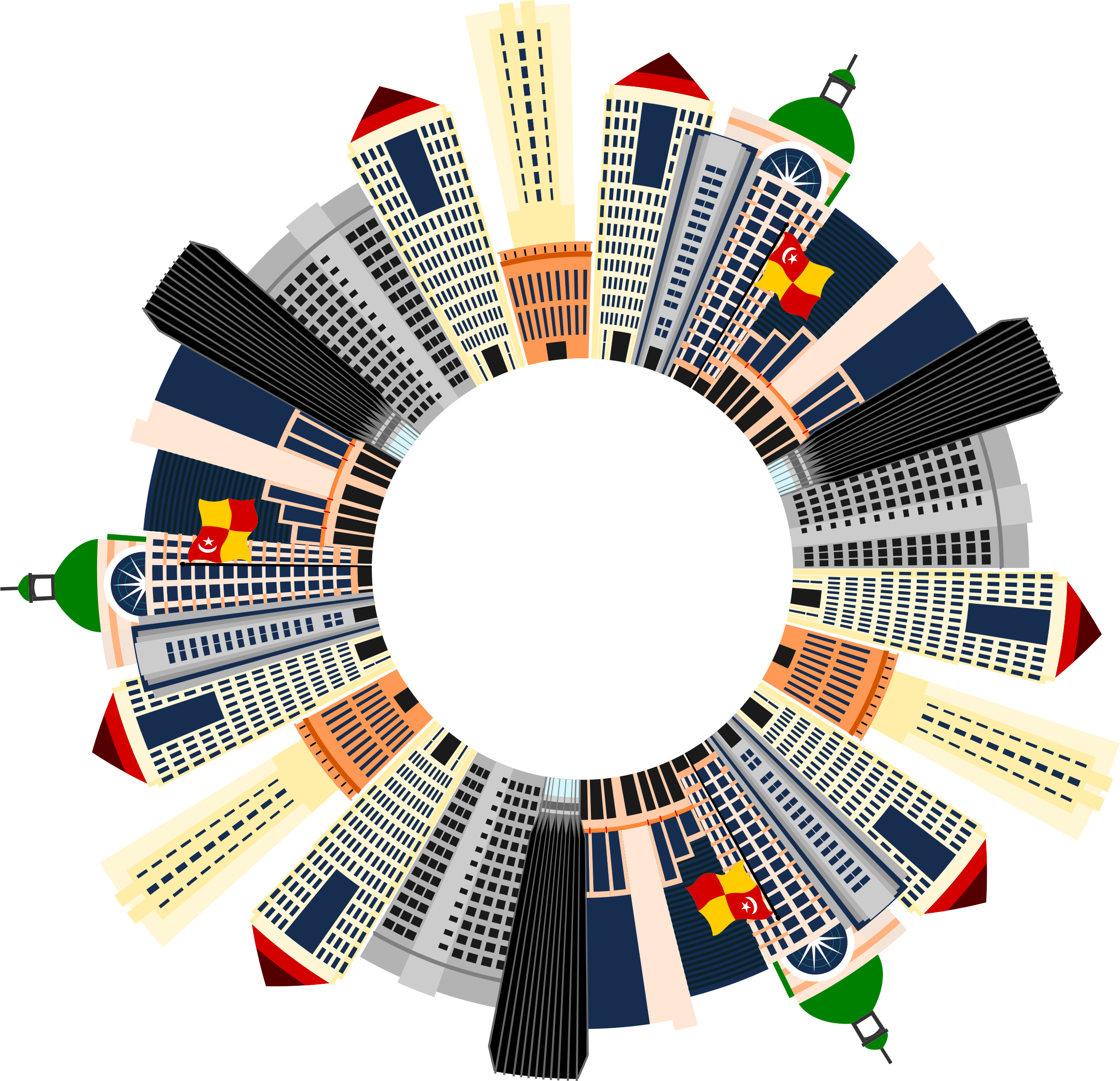 Circular Arrangementof World Skyscrapers PNG with transparent background